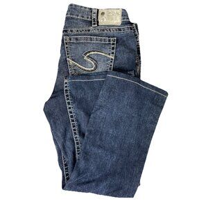 Silver Jeans Aiko Bootcut Women Sz14 35x27 Dark Blue Denim Jeans hemmed